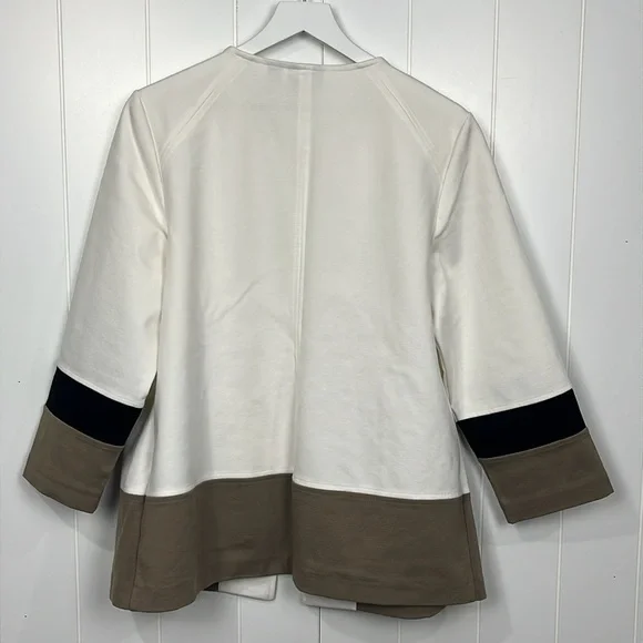 Chico”s Womens Open Front Jacket 2 (L) Cream Tan Black Color Block Ponte Elegant - Picture 8 of 11